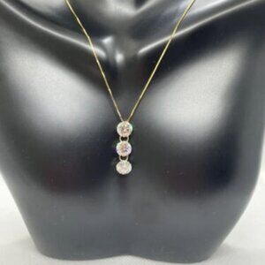 14k solid yellow gold three drop past/present/future necklace w/ cubic zirconio